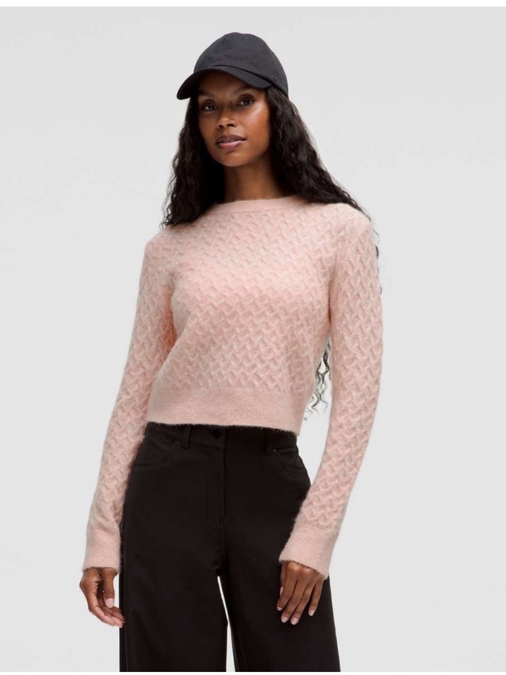 LULULEMON Alpaca Wool Blend Crosshatch Sweater Size XL Blush Pink Cropped NWT